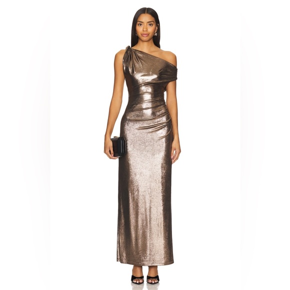 Misha Dresses & Skirts - NWT Misha X Revolve Nyra Metallic Jersey Gown Evening Maxi Dress in Soft Gold XS